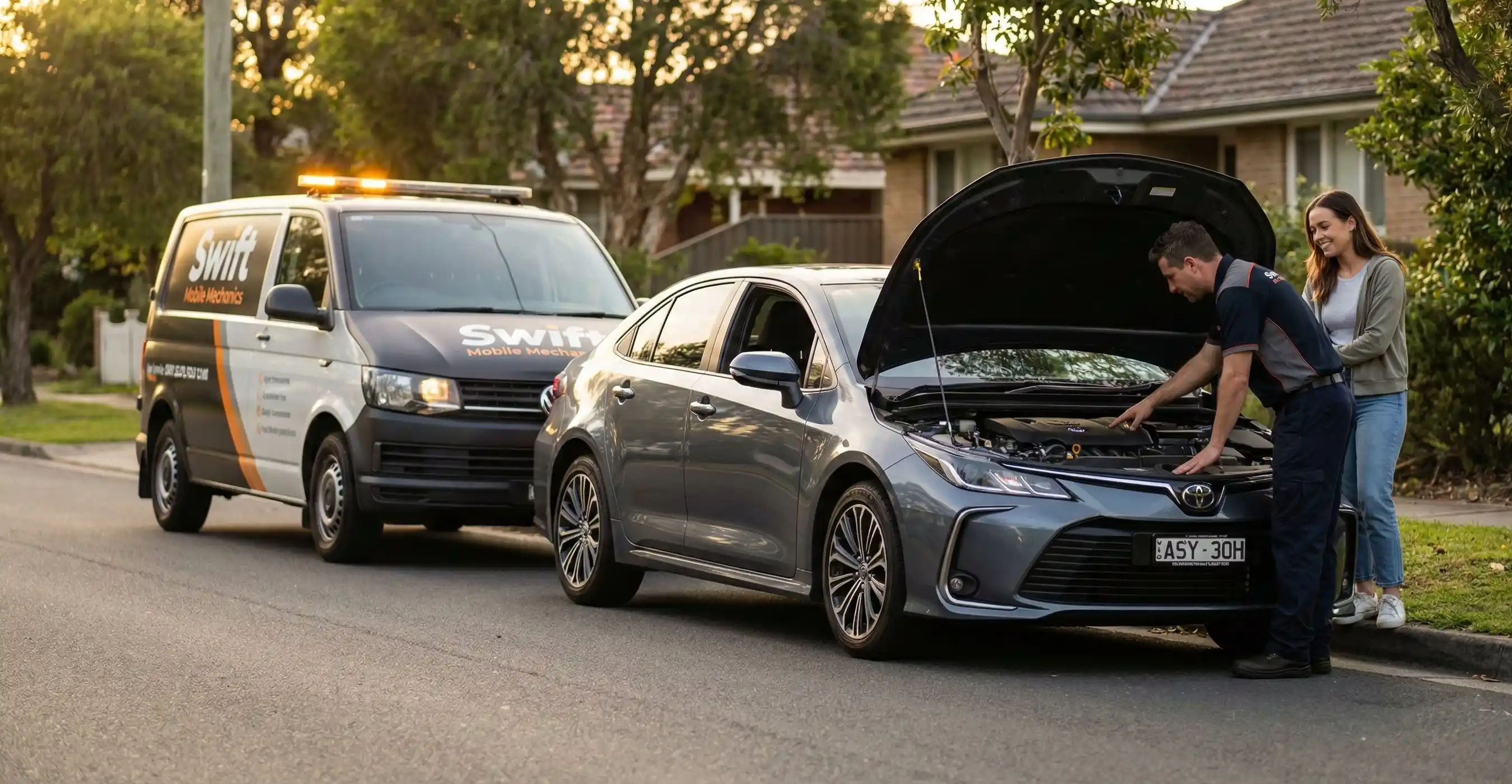 Car broken down on the roadside with hood open